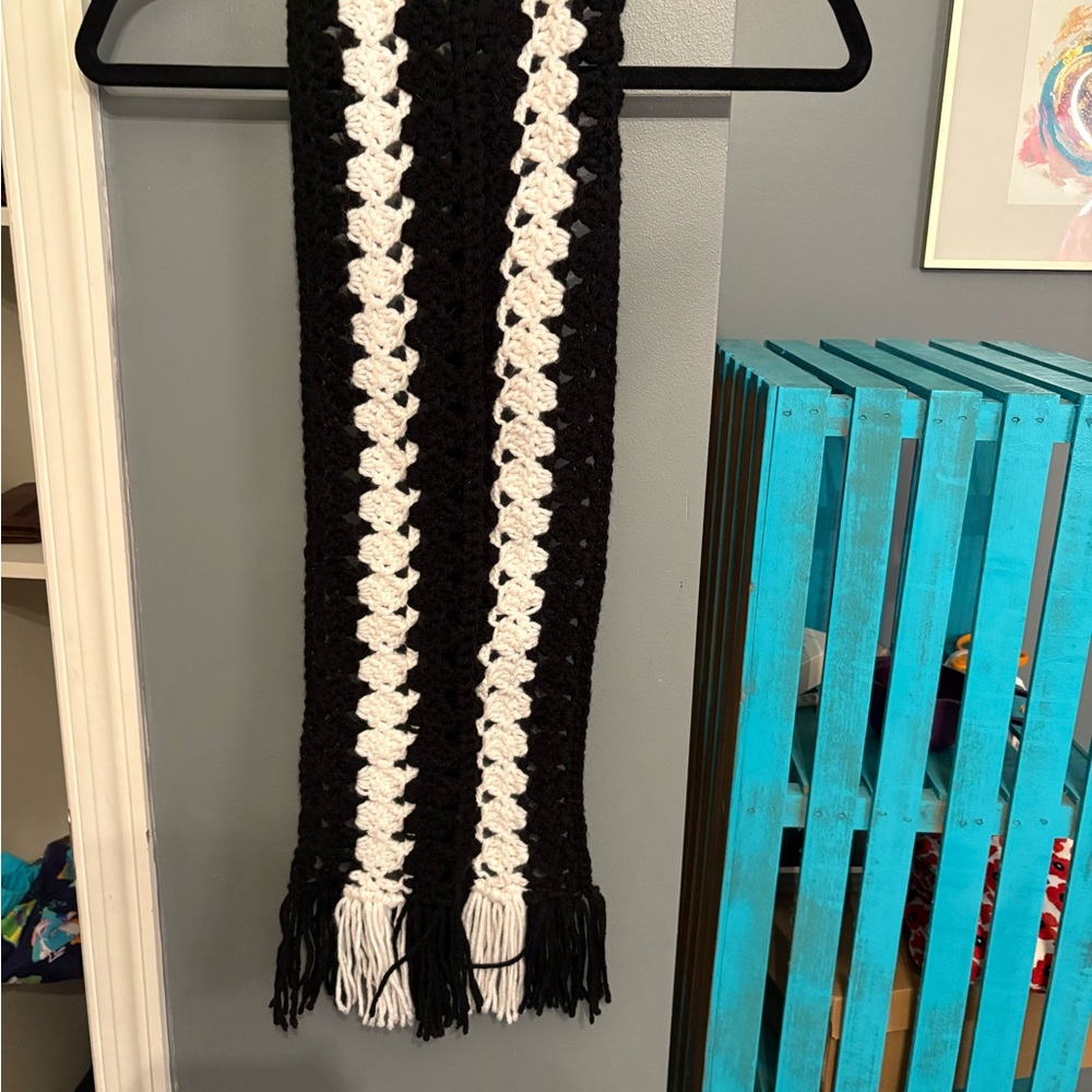 Black and White Crochet Scarf